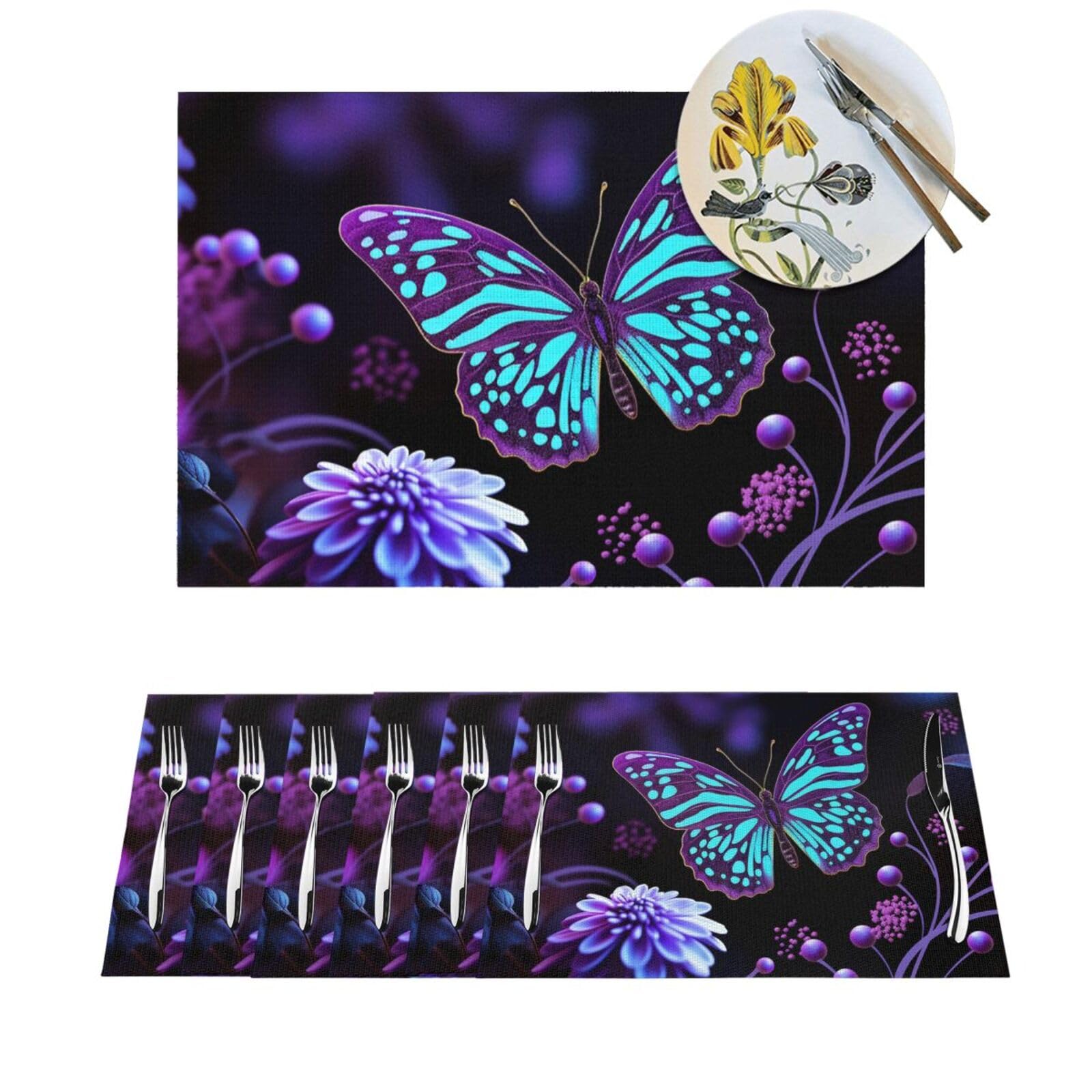 Sets de table tissés lavables lot de 6 motifs fleurs violets