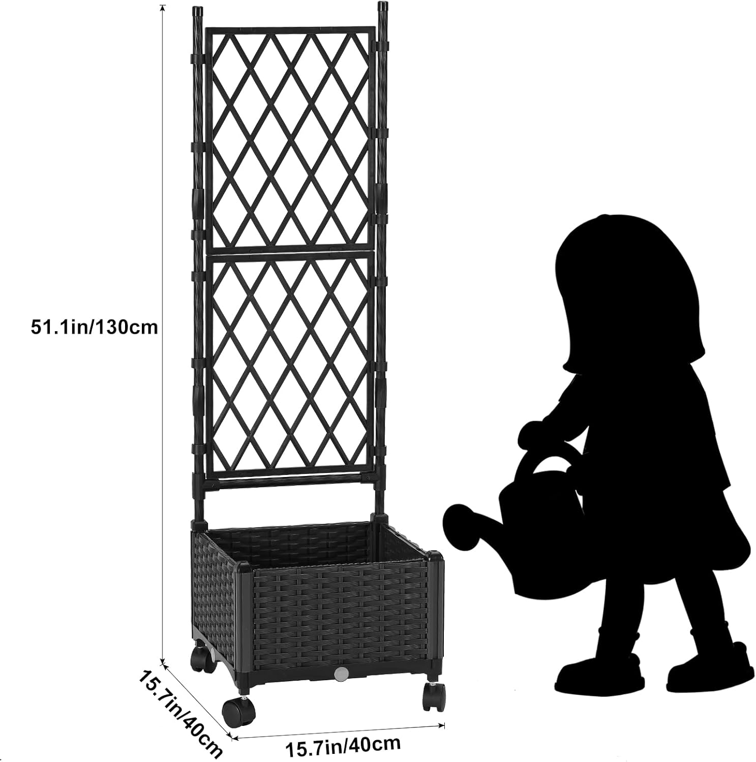 Planter with Trellis Raised Garden Beds, Trellis Planter Box Outdoor Self-Watering for Gardening, Climbing Vegetables, Flowers, Balcony Backyard Patio, Black,1PC