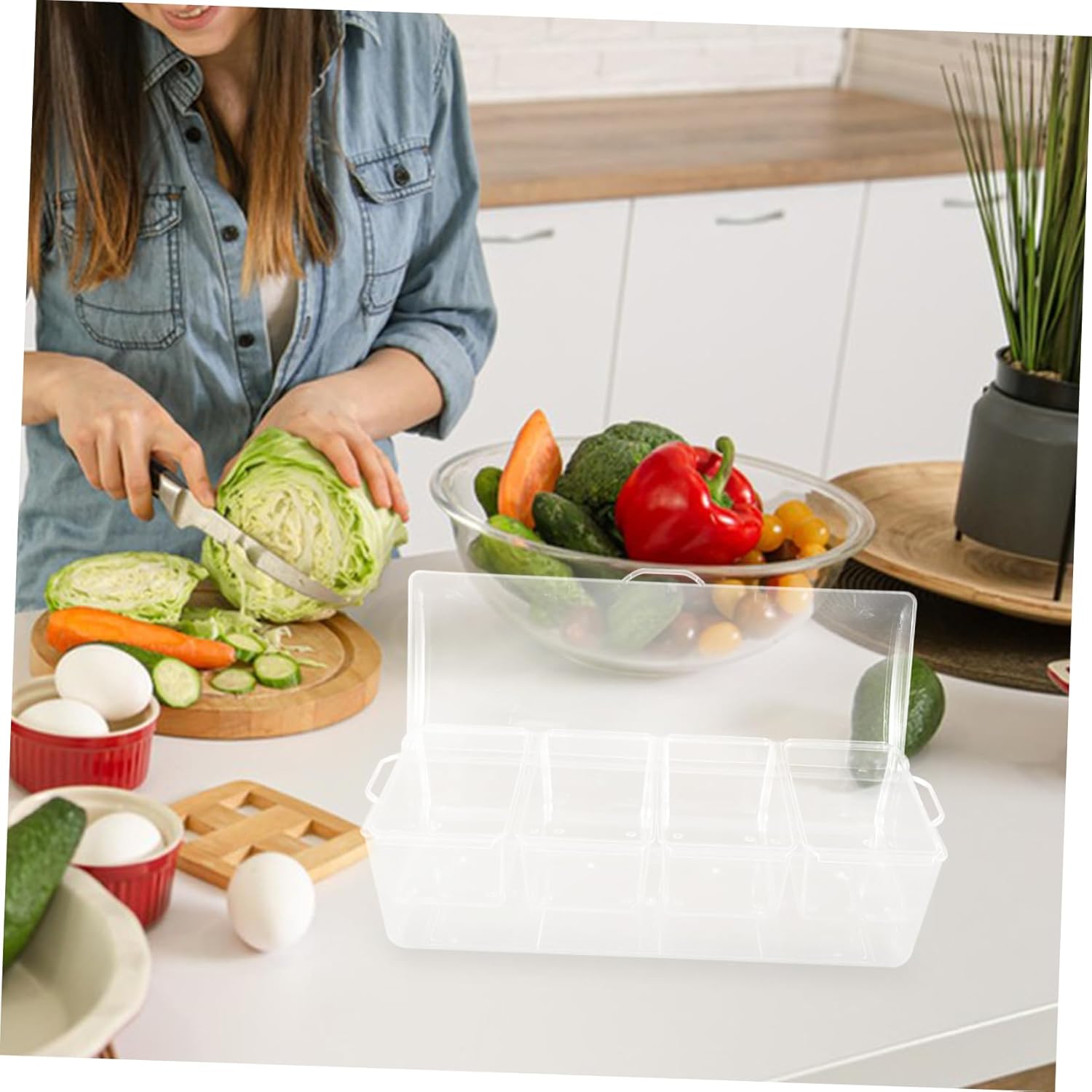 Family Gathering Salad Storage Box Companion Box Removable Dishes for Fridge Salad Containers and Condiment Tray
