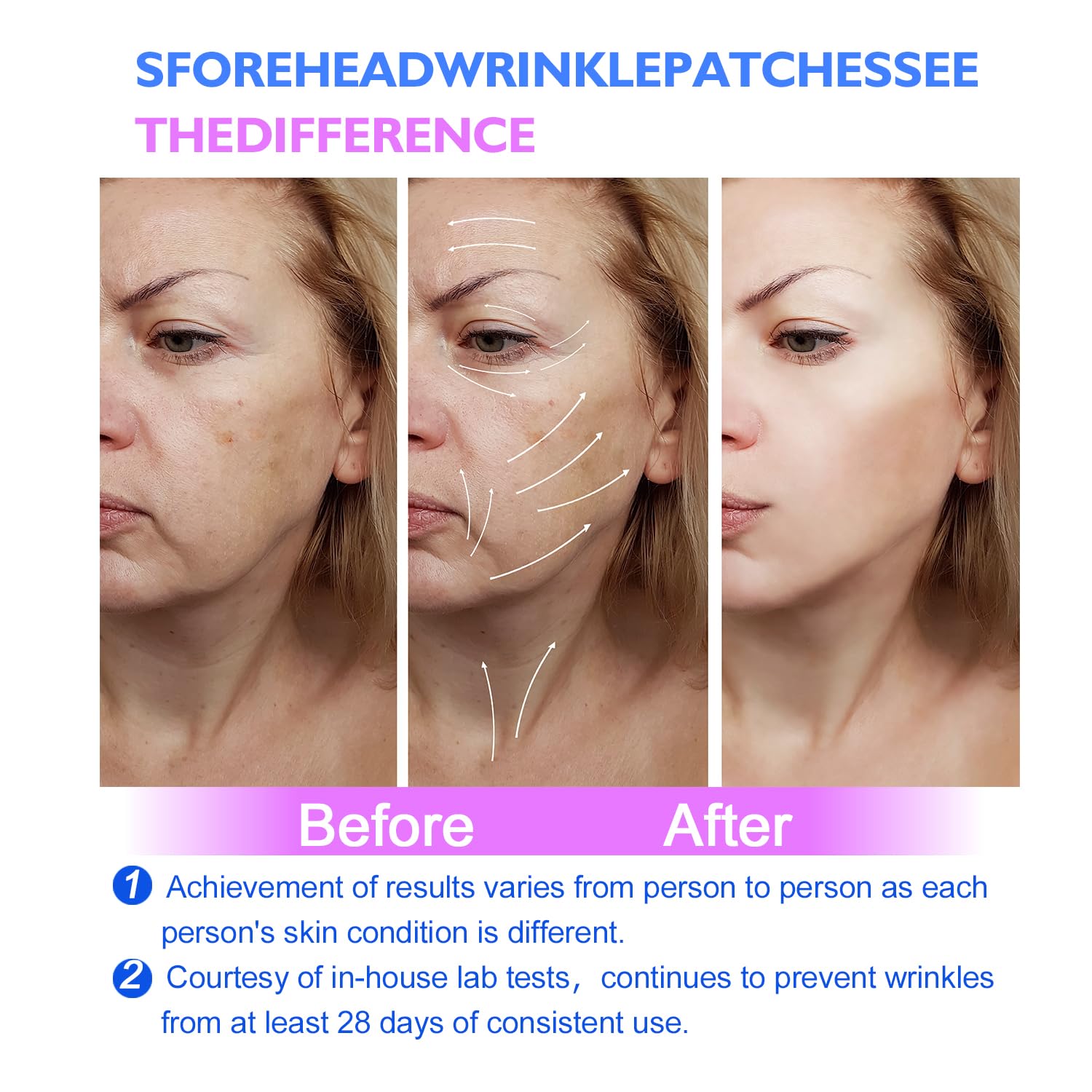 Eye Patches, Facial Patches for Forehead, Smile Lines and Under Eye - Overnight Facial Strips with Hyaluronic Acid & Collagen - Smoothing Skin Care for Women, 60PCS