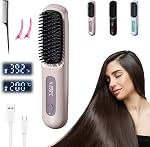 Portable Cordless Hair Straightener Brush, Go Brush Pro Straightening Comb for Travel, Mini Electric Rechargeable Hair Heated Brushes with Led Screen for Short Medium Long Curly Hair (Blue)