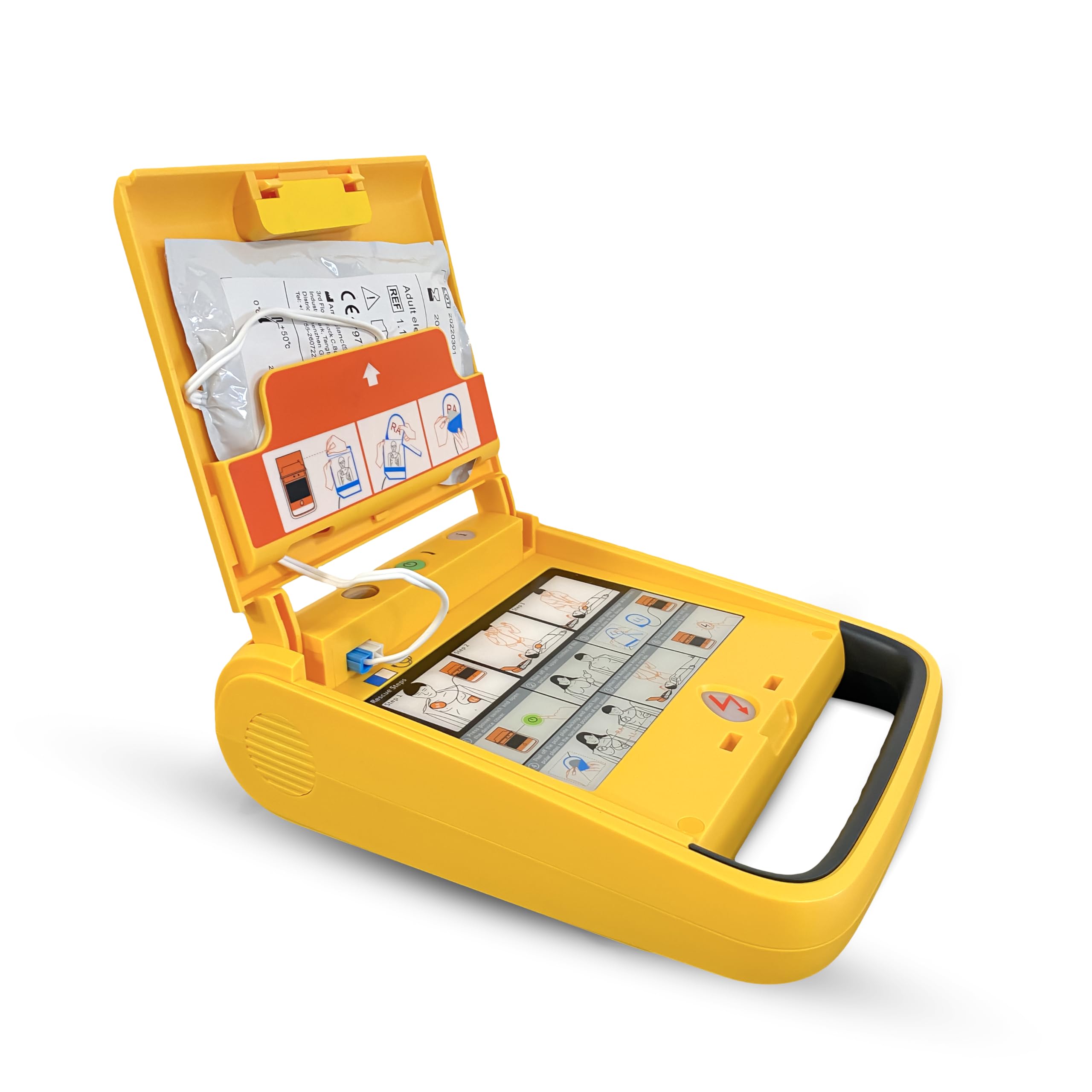 Defibrillatore Semiautomatico I3 AMOUL Completo di Piastre Universali Pre-Collegate Adulti/Pediatriche, Batteria Alta Capacità 5 Anni o 200 Scariche, Borsa da Trasporto - Garanzia 5 Anni