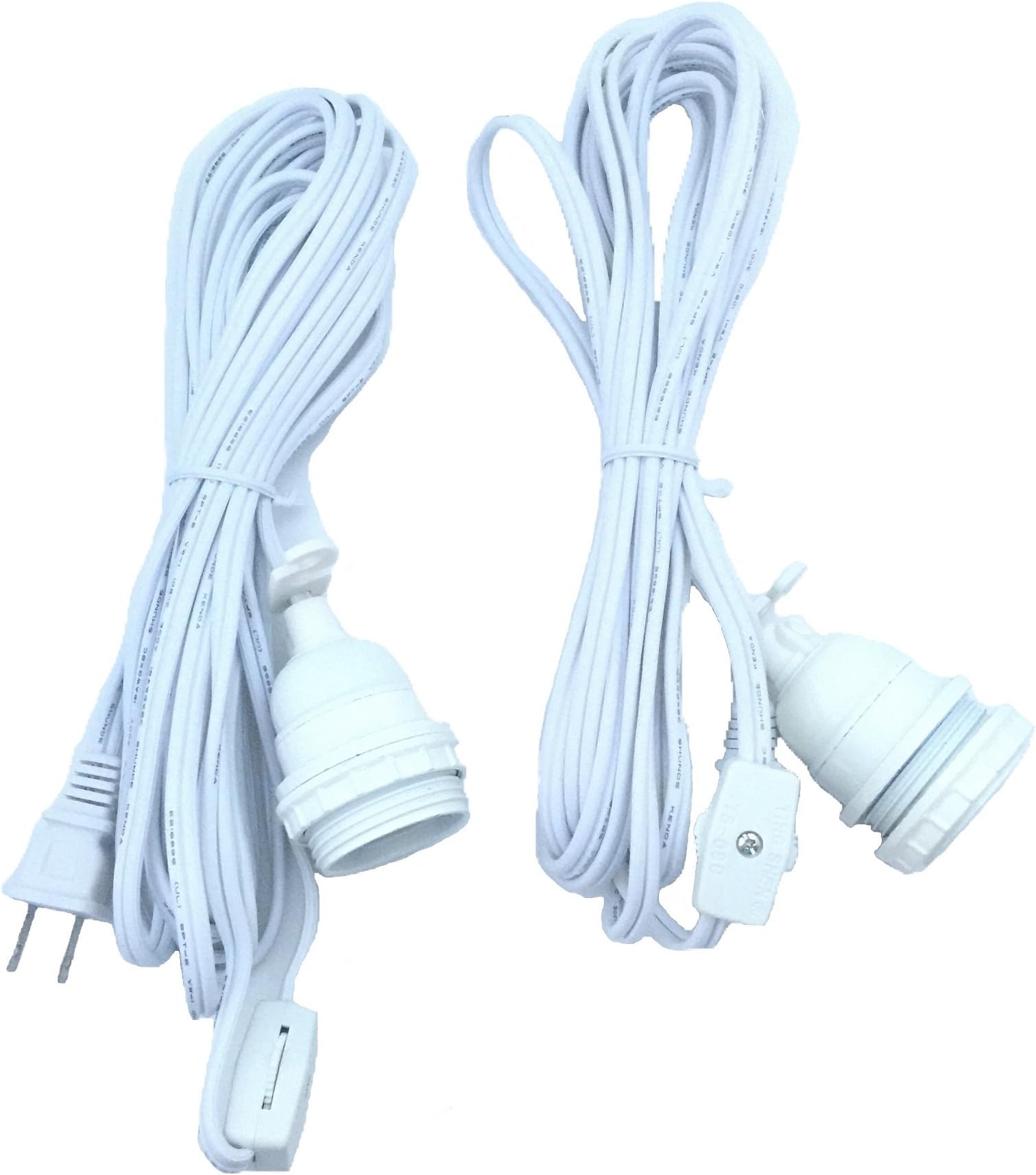 Pendant Hanging Light Bulb With E26 Socket 15ft White Extension Cord Lantern Cable UL Listed with On/Off Switch Set of 2