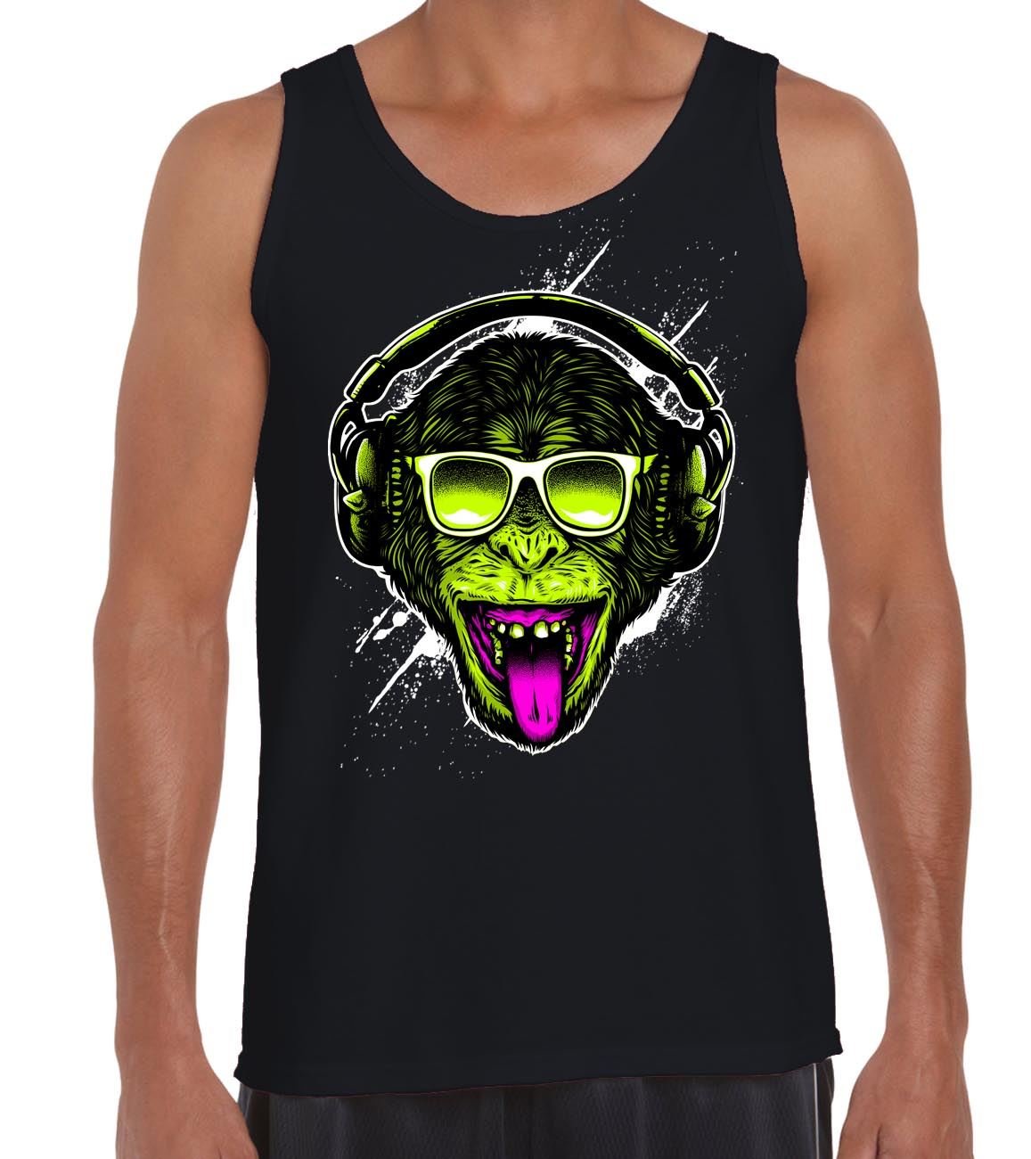 Tribal T-Shirts Mens Funky Monkey DJ Vest Top (XL, Black)