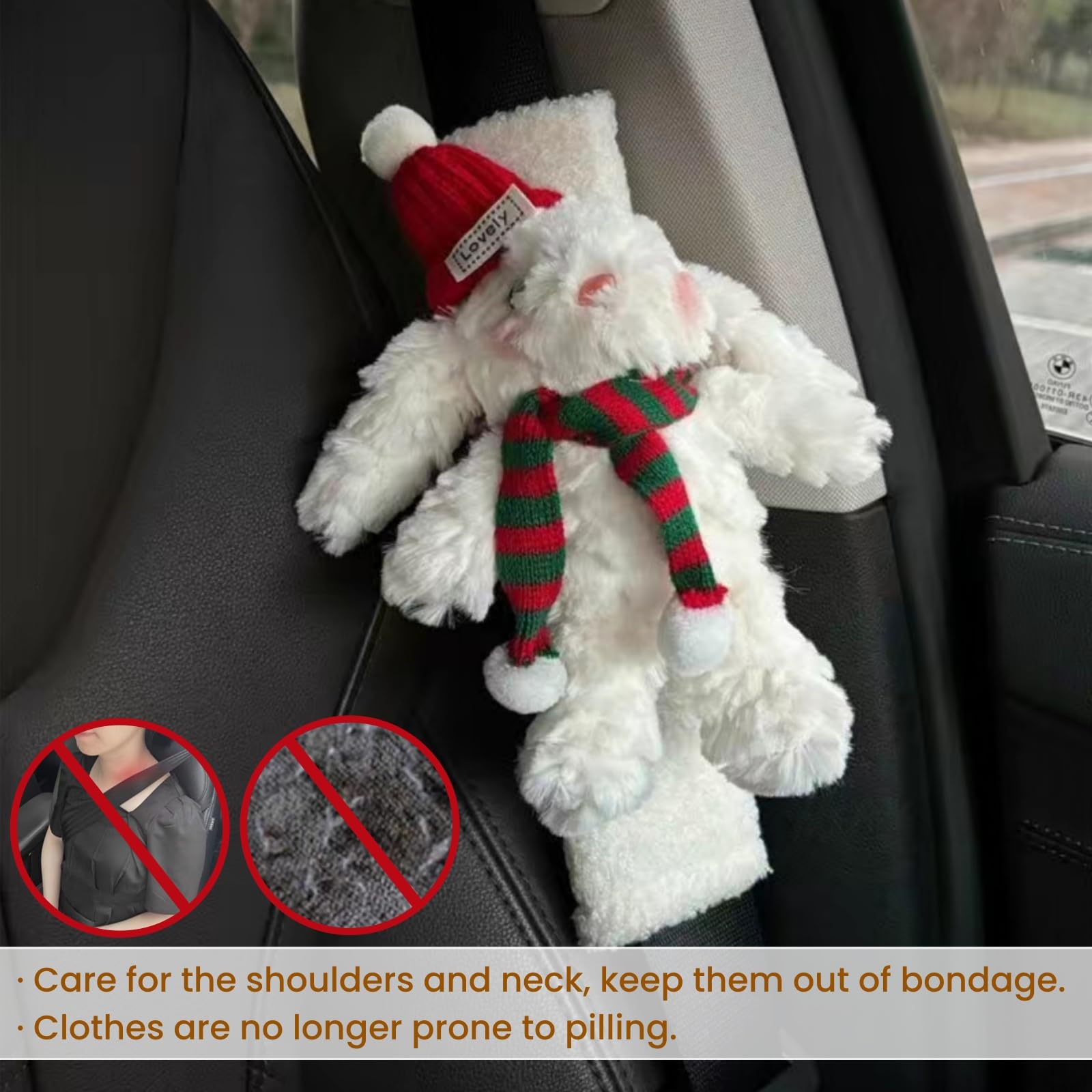 2 fundas para cinturón de seguridad, bonitas fundas para cinturón de seguridad Kawaii para niños y mujeres, funda de cinturón de seguridad suave y esponjosa de invierno, cojín de cinturón de