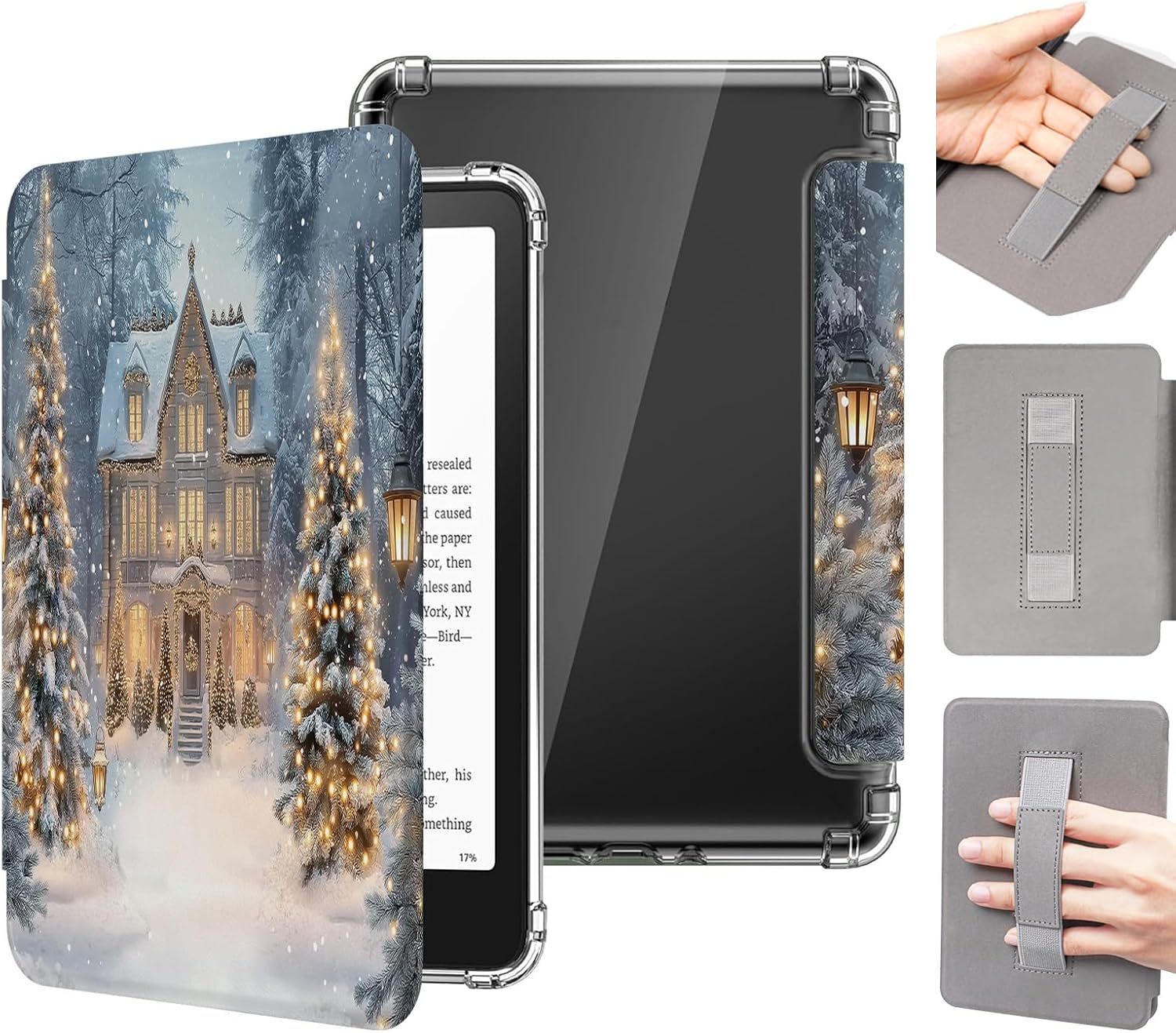 Case for 7" Kindle Paperwhite (12th Generation, 2024) & Kindle Colorsoft Signature Edition, HD Print & Clear Back Protective Cover with Hand Strap for 7" E-Reader, Christmas Castle