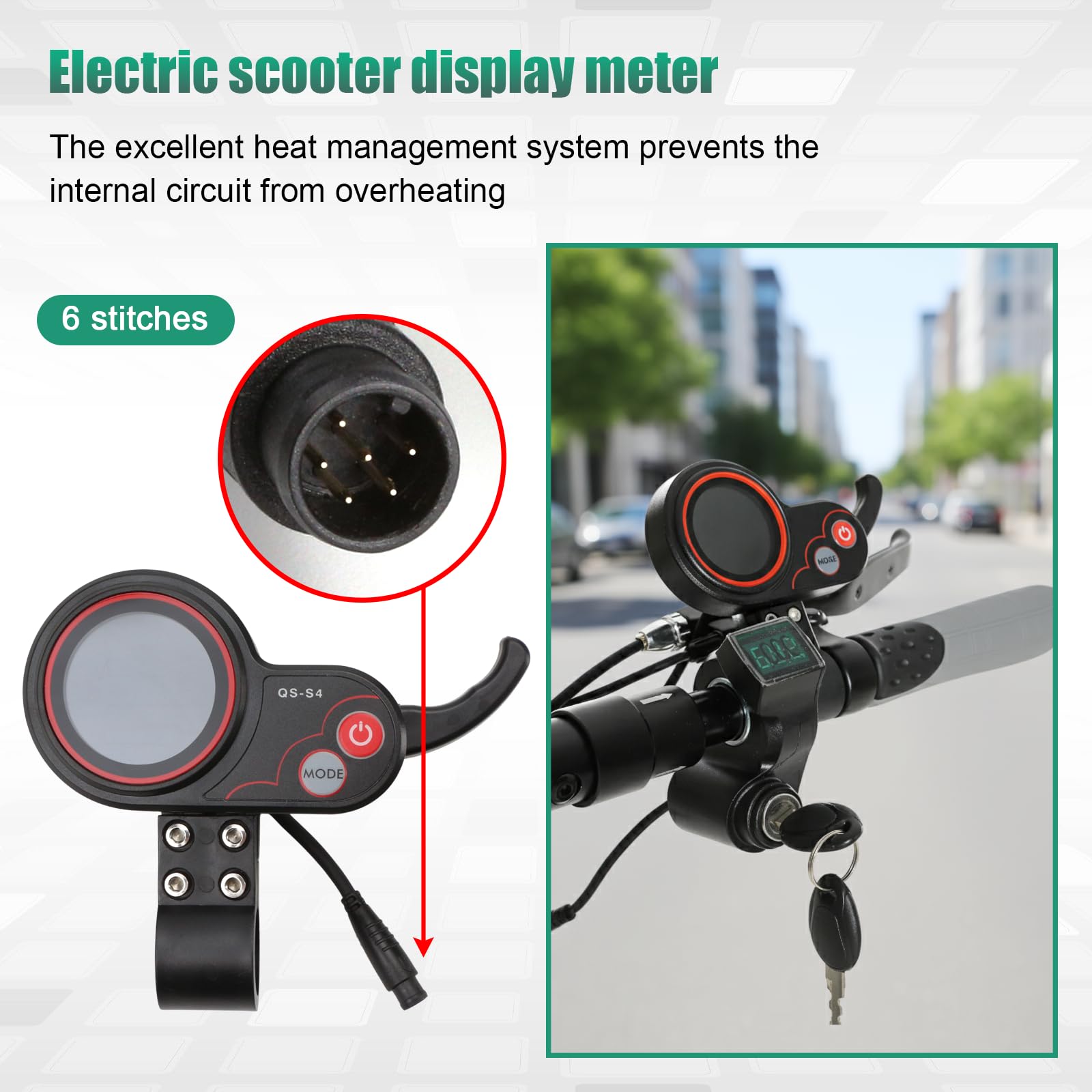 QS-S4 36V-60V Accélérateur pouce avec écran LCD et clé de verrouillage d'allumage compatible et adapté pour les scooters électriques Zero 8, 9, 10, 8X, 10X - Affichage 6 broches Pièces de