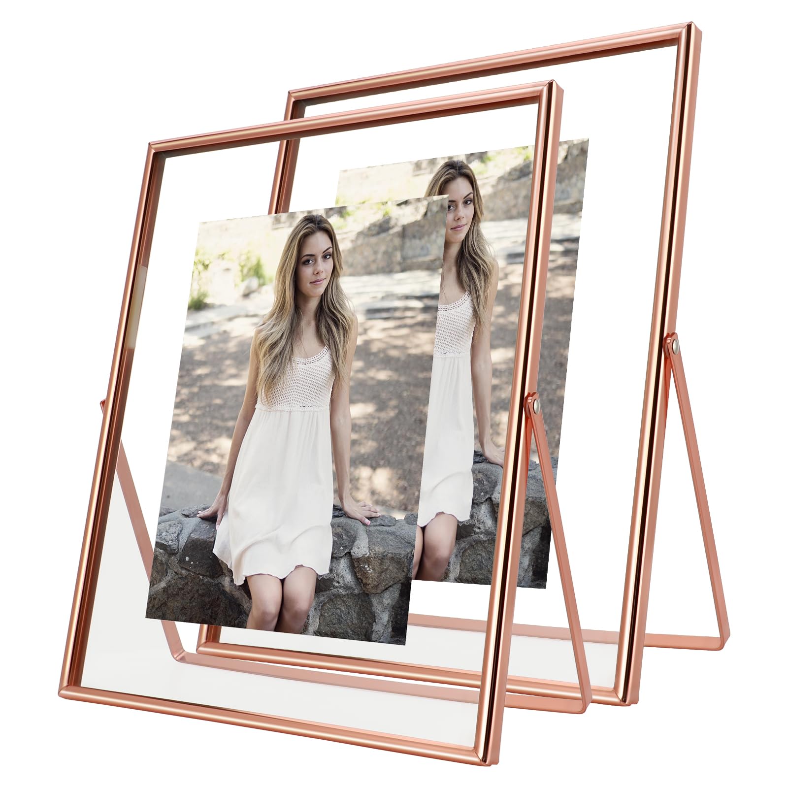 AhaGo Rose Gold Floating Picture Frame, 8x10 Inches, 2 Set, Vertical For Photo 8x10, 7x9, 6x8, Classy For Wedding, Anniversary, Birthday, Home or Office Decoration — image 1