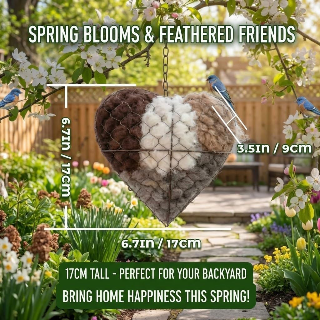 Handmade Alpaca Fiber Bird Nesting Heart, Birds Nests Material Holder, Winter Tree Shelter for Wild Bird, Hummingbird Houses Nest Boxes Gifts for Outside Garden Art Birdhouse, Birds Lovers image 5