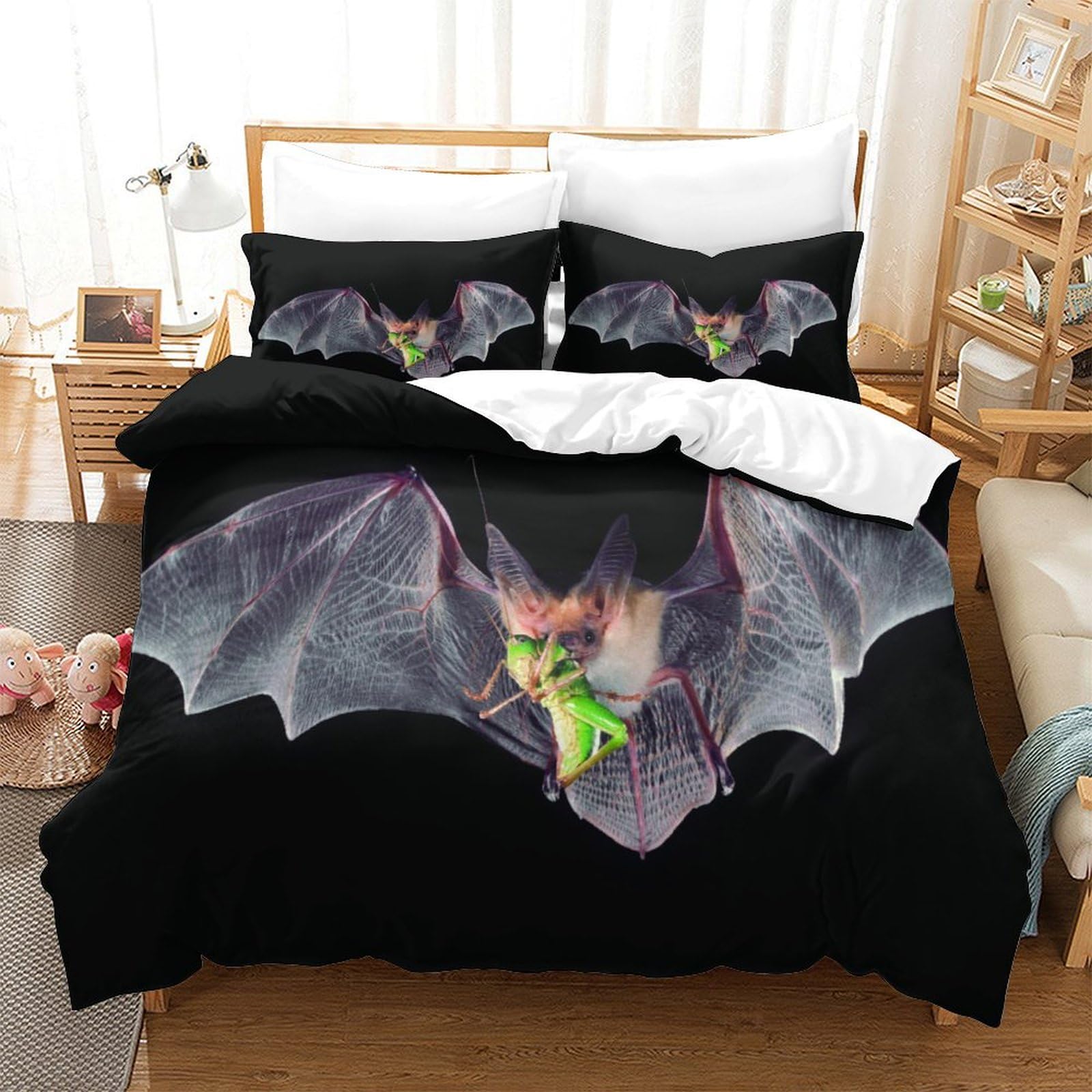 P1S9U7W5Y 3D Printed Luminous Bat Duvet Cover Set 3pcs Microfiber Bat Bedding Set SuperKing