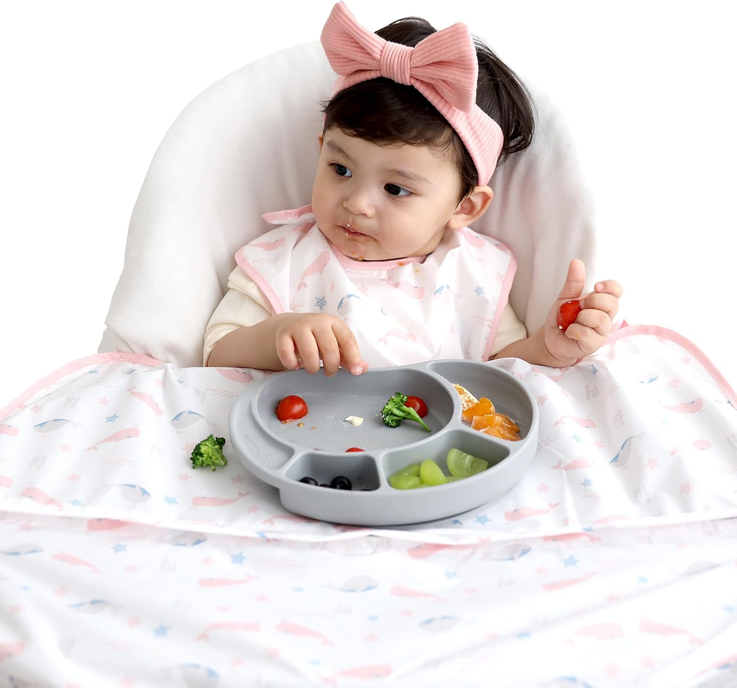 Coverall Baby Feeding Bib for highchair, ULTRA-THIN & Light-weight waterproof toddler bib, WM & Dryer Compatible