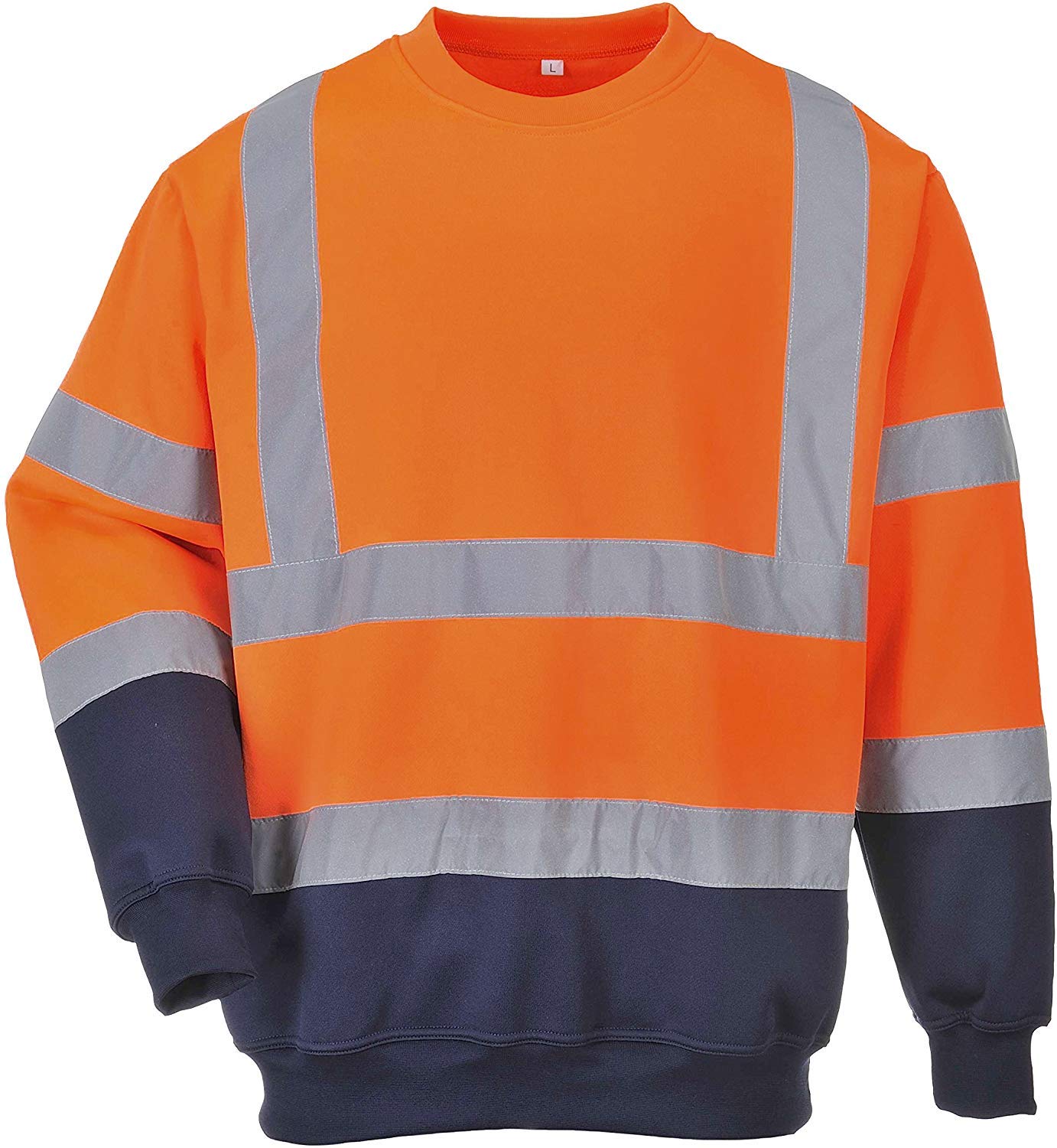 Portwest B306 Hi-Vis Contrast Sweatshirt ANSI Certified Reflective Workwear Durable Warm 40+ UPF Protection for Construction Rail and Industrial Use, Orange/Navy, L