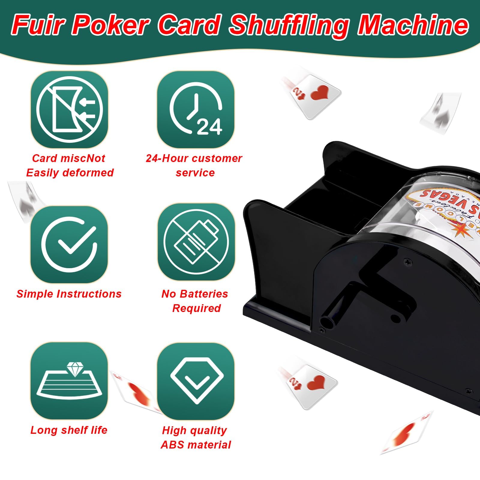 Mescolatore Carte da Gioco Manuale - Macchina per Mescolare 2 Mazzi Con Manovella, per Adulti, Fino a 91mm - Rosso