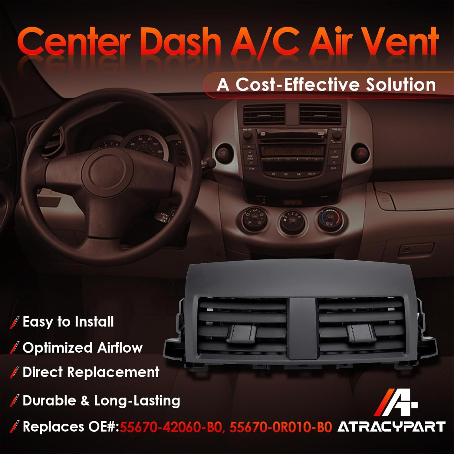 Center Dash A/C Air Vent Trim Cover, Compatible with 2006-2012 RAV4, Console Outlet Grille Insert Panel, Replaces# 55670-42060-B0
