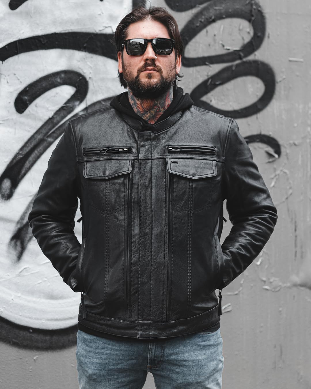 First Mfg Co - Raider - Men's Motorcycle Biker Riding Leather Jacket - Image 2