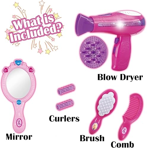 Miniatura 5 de Juego de salón de belleza Vogue para niñas con secador de pelo, espejo y accesorios para peinados de moda