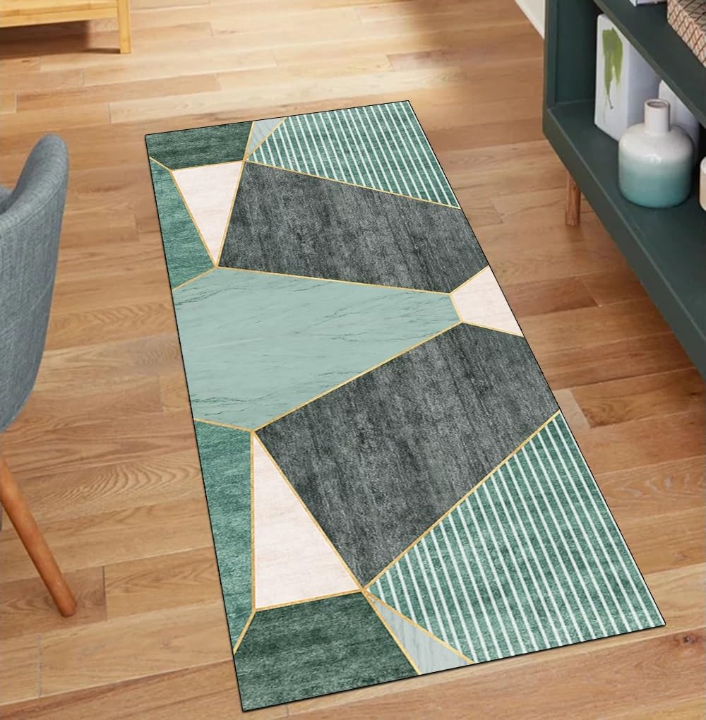Alfombra de pasillo verde de 90x160 cm lavable y antideslizante para pasillo