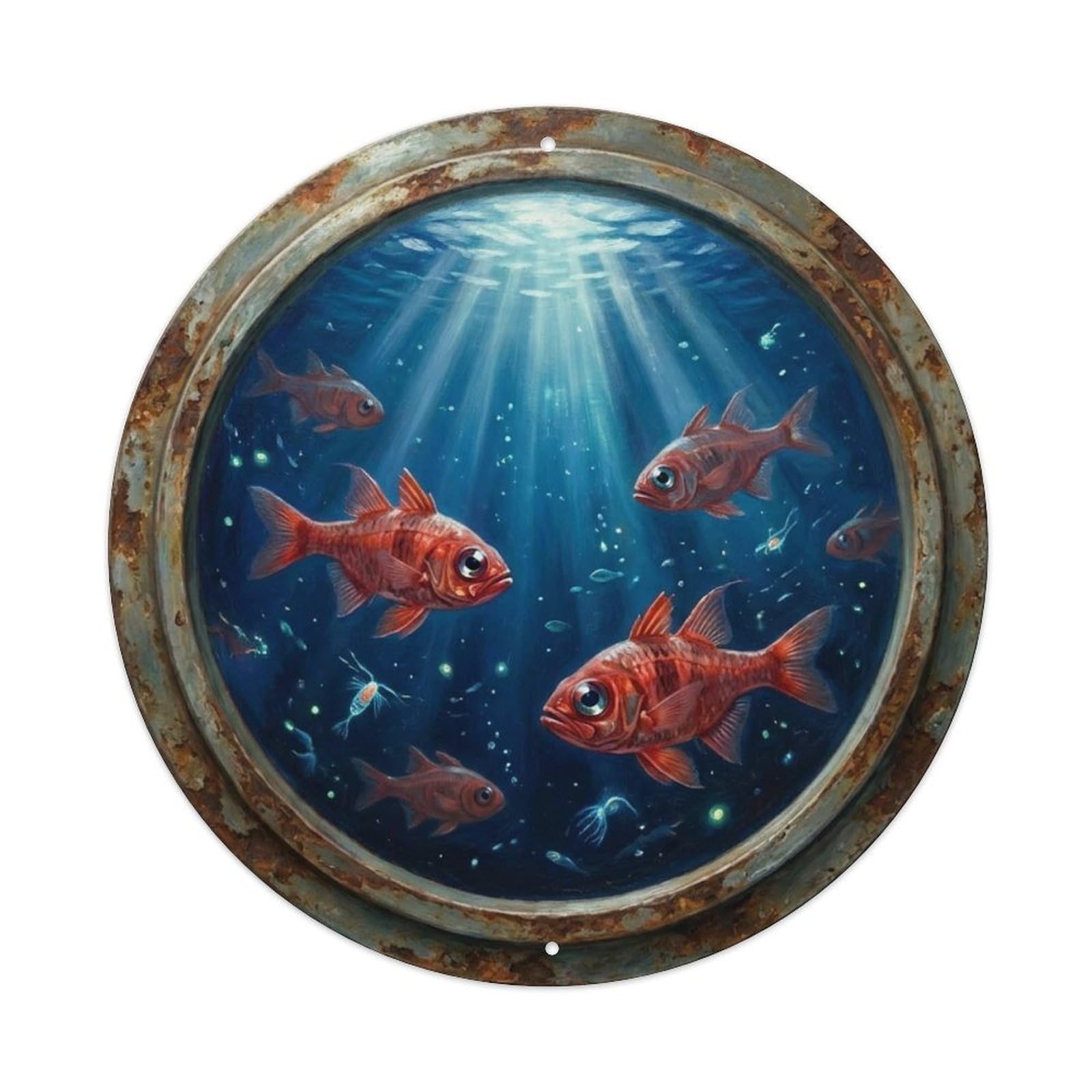 Vintage Porthole Cardinalfish Night Ship Window Undersea Deep Metal Tin Sign