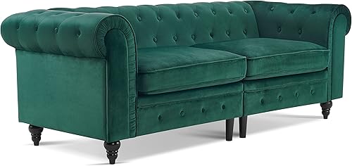 Miniatura 3 de ivinta Sofá Chesterfield de terciopelo de 79.5 pulgadas, sofá de 3 plazas con brazos enrollados y respaldo copetudo, sofá moderno de mediados de