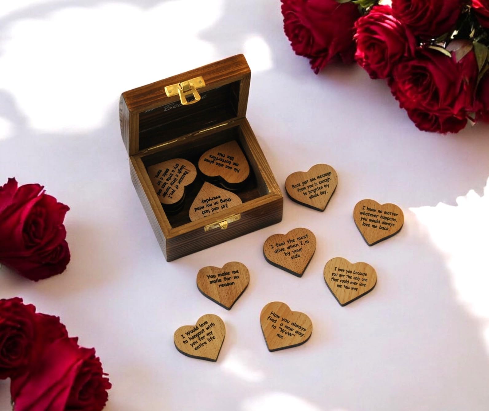 Love gifts for wife, Love gifts for her him, Love gifts for Girlfriend, 15 hearts with Beautiful Love Quotes Printed on Wooden Hearts, Unique Way to say " I LOVE YOU", anniversary valentine Gift