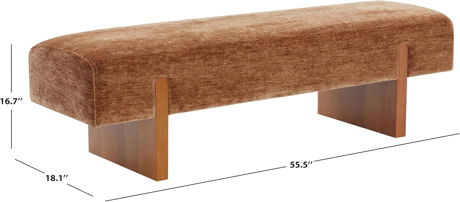 SAFAVIEH Couture Collection – Kandiss Amber Chenille Bench with Brown Wood Legs, Modern Upholstered Seating (SFV5117D)
