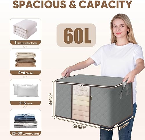 Miniatura 3 de BALEINE Paquete de 6 bolsas de almacenamiento de ropa, contenedores de almacenamiento de 16 galones con asa reforzada, cremallera resistente,
