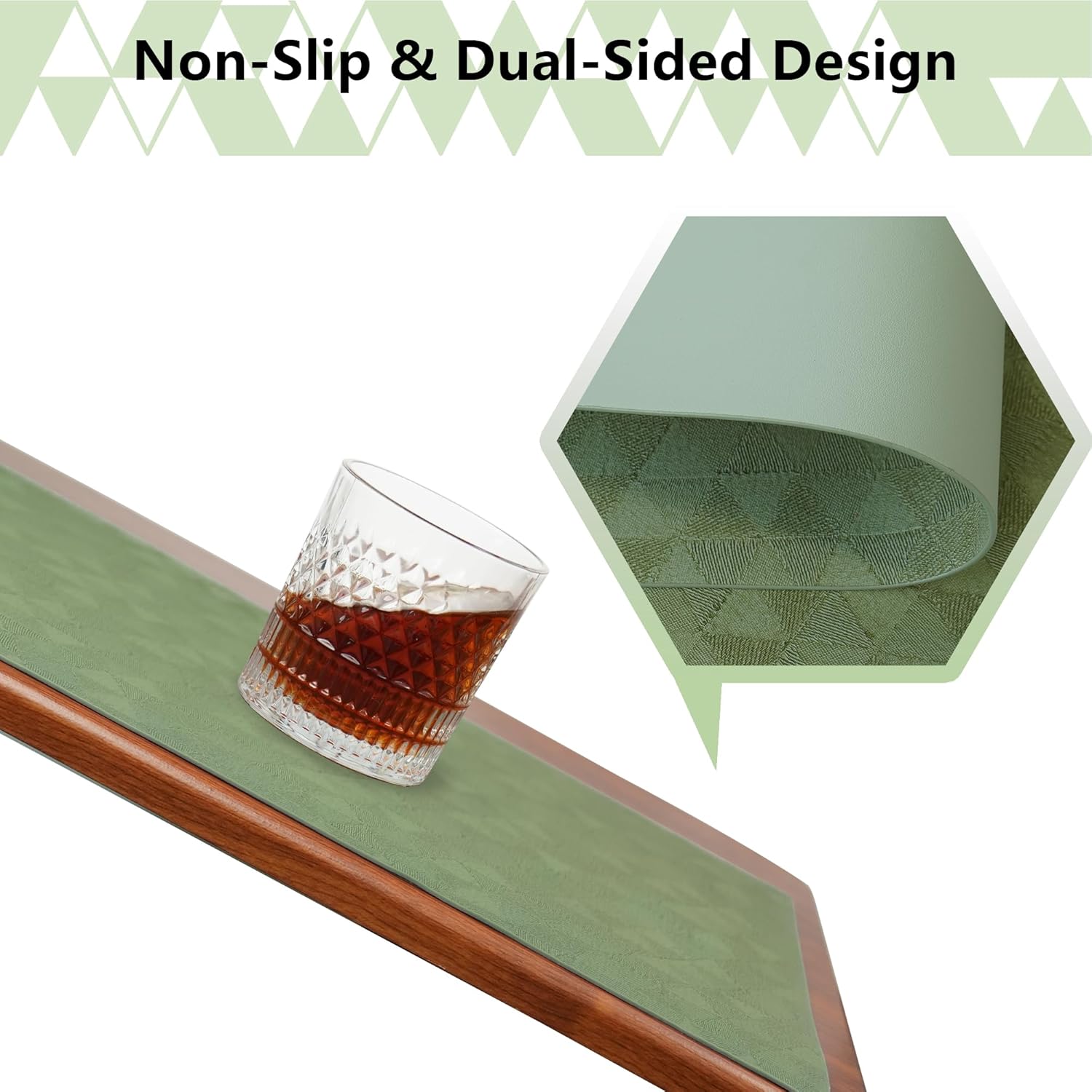 Jovono Faux Leather Placemats Set of 6, 17.8"x11.8", Waterproof & Oil-Proof Table Mats, Easy-Clean Washable Kitchen Place Mats for Dining Table, Fabric Texture, Sage Green Mat