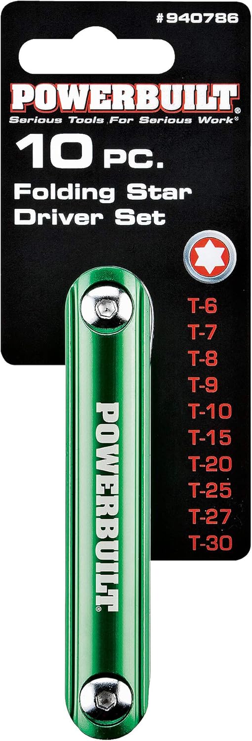 Powerbuilt 10 Pc. Aluminum Folding Star Hex Key, T6 to T30 - 940786