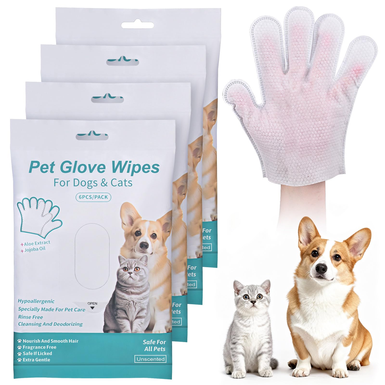 24 Piezas Guantes Lavar Perro Guantes Limpieza Hipoalergénicas Pet Wipes Guantes Cuidado Mascota para la Limpieza y el Cuidado Diario De Perros y Gatos