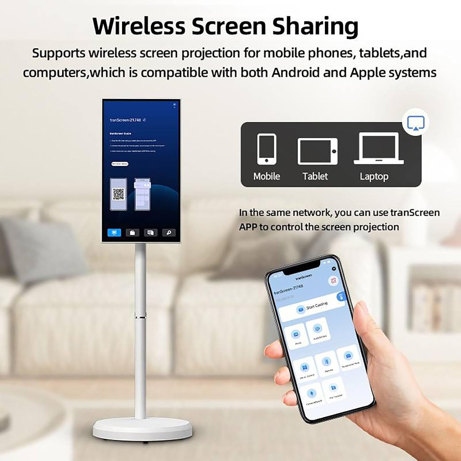 Portable Mobile TV with Rechargeable Battery, 21.5 Inch 1080P Portable Smart Monitor, Rotatable Touchscreen TV, Compact Travel TV, 6G RAM +128G Storage, Android 15 White