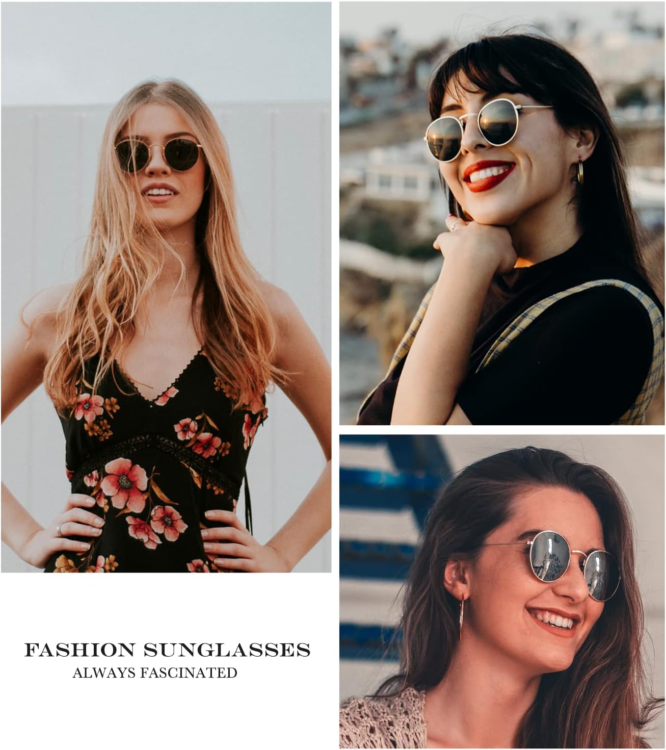 Premium Circle Sunglasses for Women and Men Classic Round Polarized Sun Glasses Metal Frame with UV Protection (Grey + Gold/Brown)