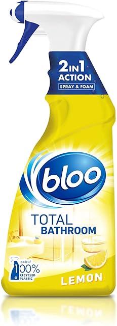 Bloo 2-in-1 Total Bathroom and Shower Cleaner, Spray and Foam Recycled and Refillable Bottle, Lemon Fragrance Removes Limescale and Disinfects, 750 ml