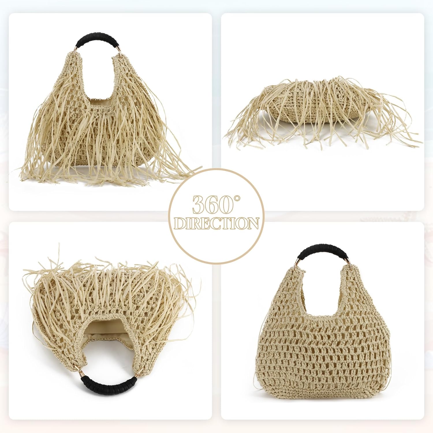 GOKTOW Straw Tassel Beach Bag for Women Lightweight Woven Tote Handbag Fringe Summer Clutch Purse Vacation Shoulder Bags