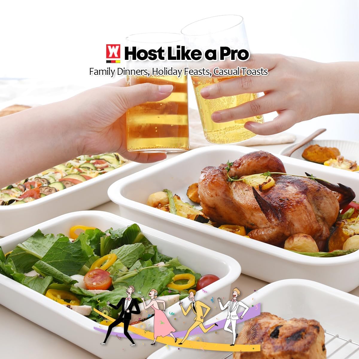 Ceramic Roasting Pan, Baking Dish with Stainless Steel Rack, Non Stick Chicken Roaster Pan, Microwave or Conventional Oven Cooking, Food Prep Tools, White Color (White, 2.94 Quarts)