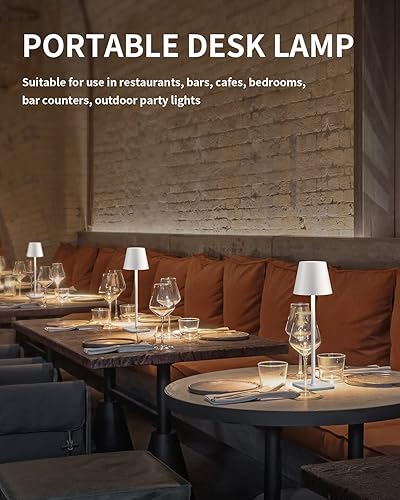 Vista 64 de KDG Paquete de 2 lámparas de mesa inalámbricas, lámpara de escritorio LED portátil, funciona con batería de 4000 mAh, atenuación continua de 3