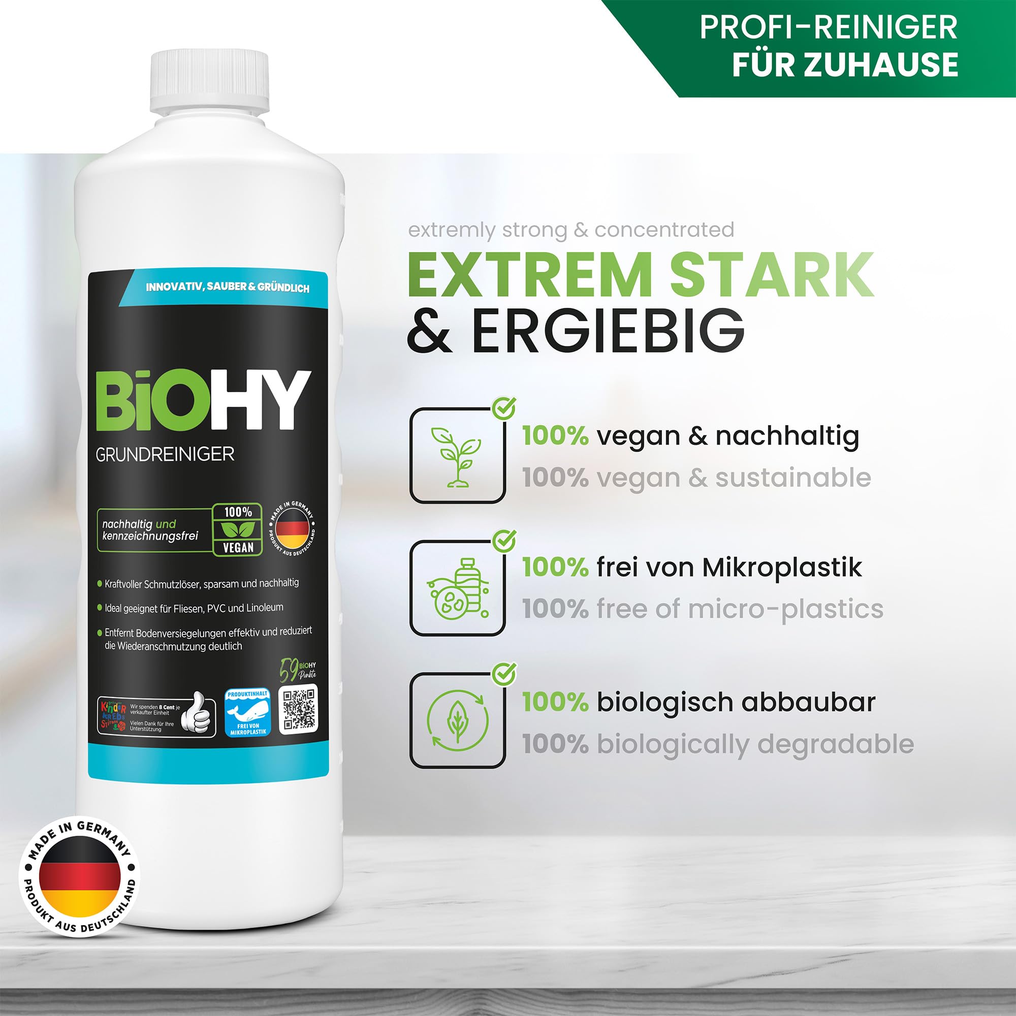 BiOHY Detergente di base (9 bottiglie da 1l) | Rimuove le incrostazioni più ostinate e le vecchie pellicole lasciate dai prodotti di pulizia (Grundreiniger)