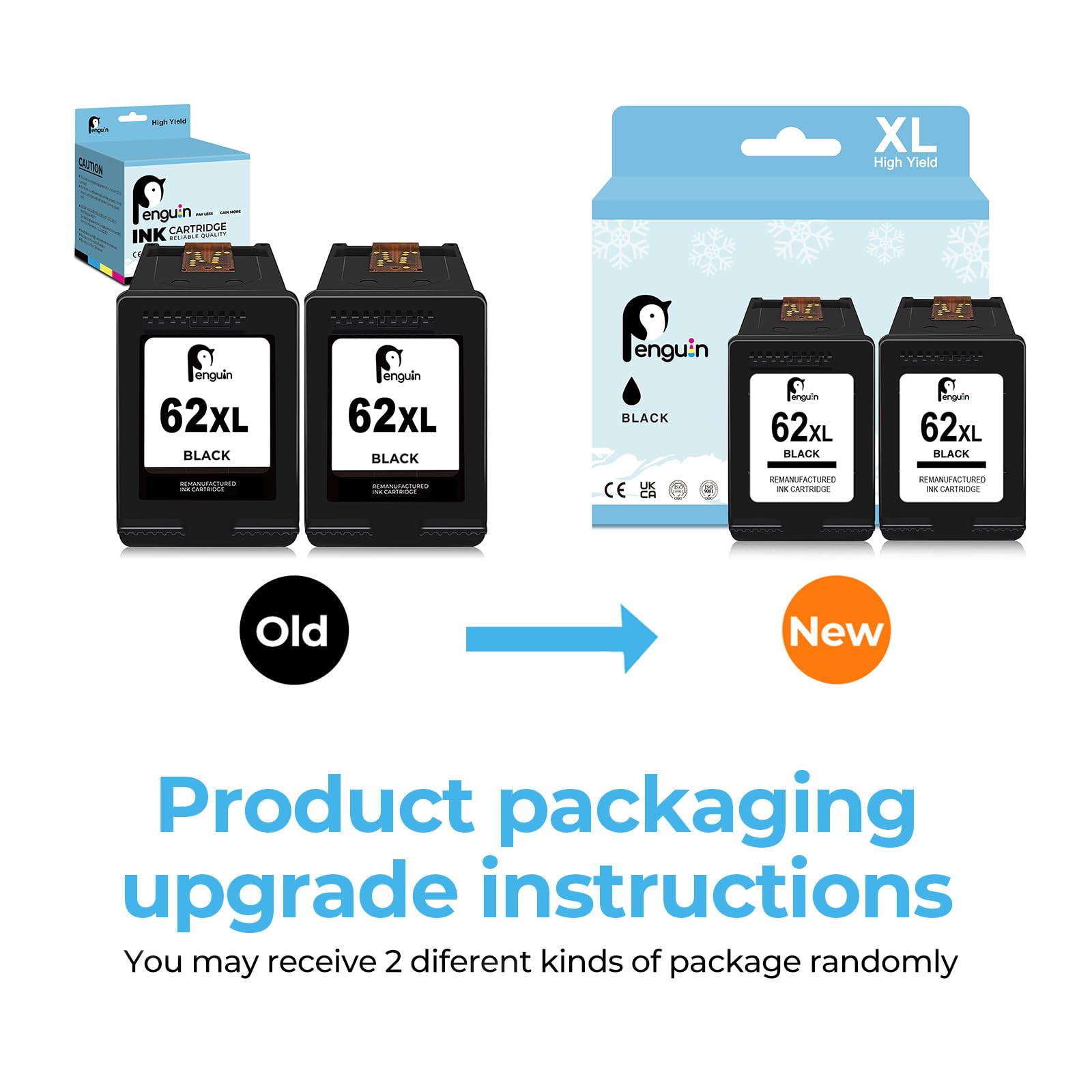 Penguin 62 XL Cartouches d'encre Remanufacturées pour HP 62XL pour HP Penguin 62 XL Cartouches d'encre Remanufacturées pour HP 62XL pour HP