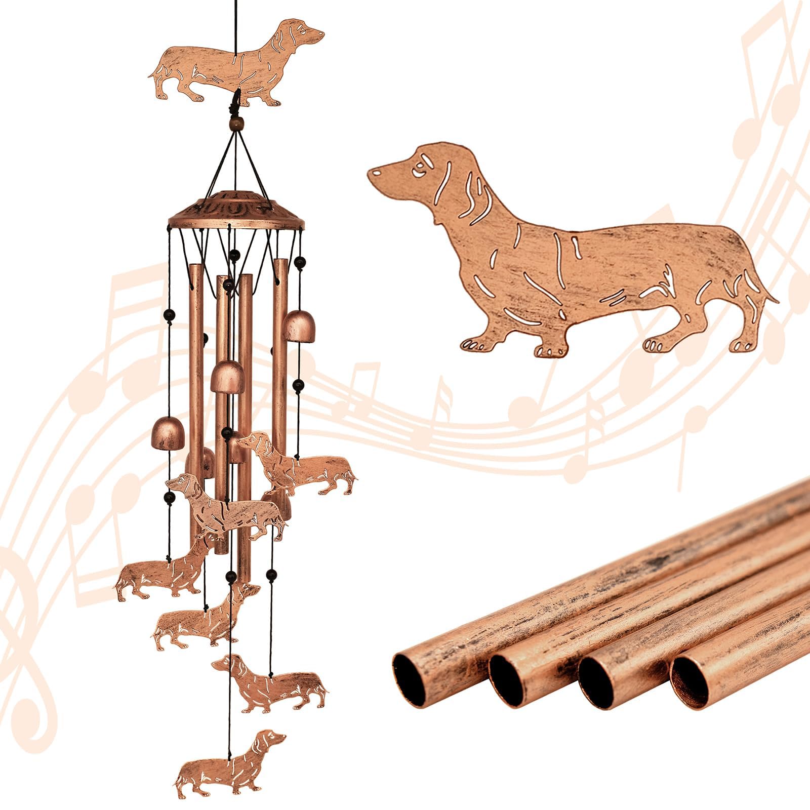 ZenithAura Dachshund Metal Windspiel Outdoor, Weatherproof Windspiel Garden Hanging, Dachshund Garden Decor For Balcony Terrace Front Door Yard Dachshund Decoration Winds