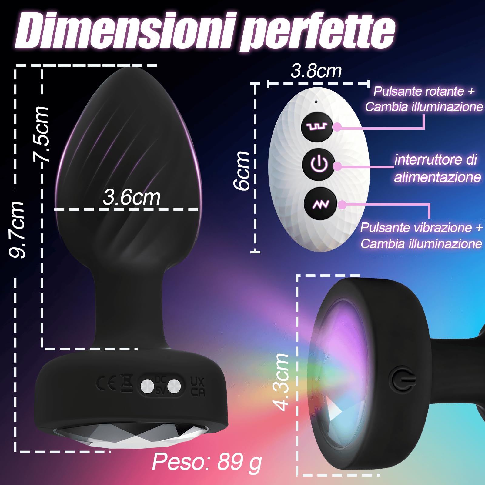 Plug Anale Vibrante, Stimolatore Prostata, Plug Anale Dilatatore Donna con Telecomando, Vibratoreper Uomo Professionale Prostata Vibratore con Modalità 7 Toys Sessuali per Uomini Nero