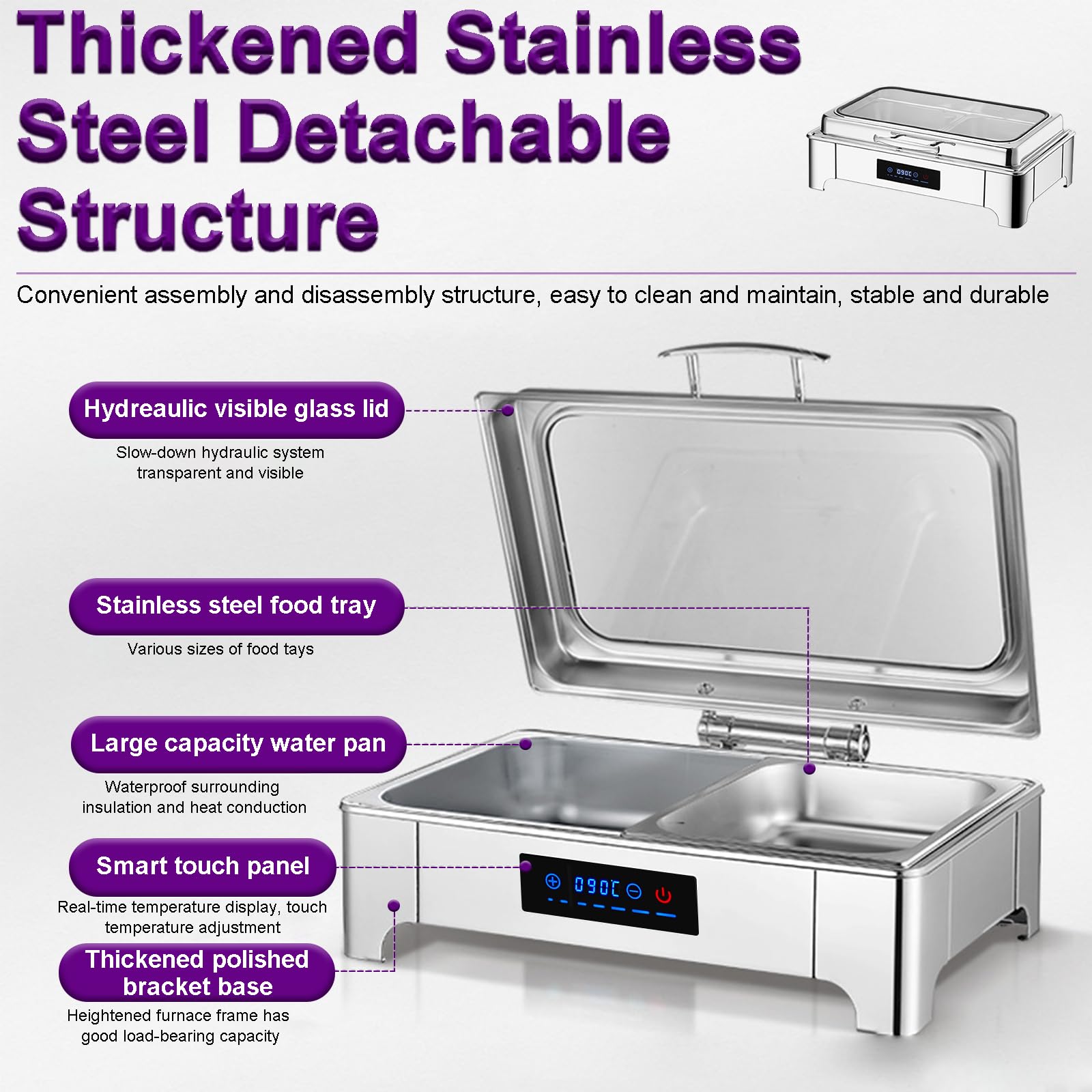Chafing Dish Elettrico, 9L Scaldavivande Elettrico per Buffet Acciaio Inox, Contenitore Scalda Cibo Professionale Temperatura Regolabile per Buffet, Feste e Banchetti(B,1/3 Pan)