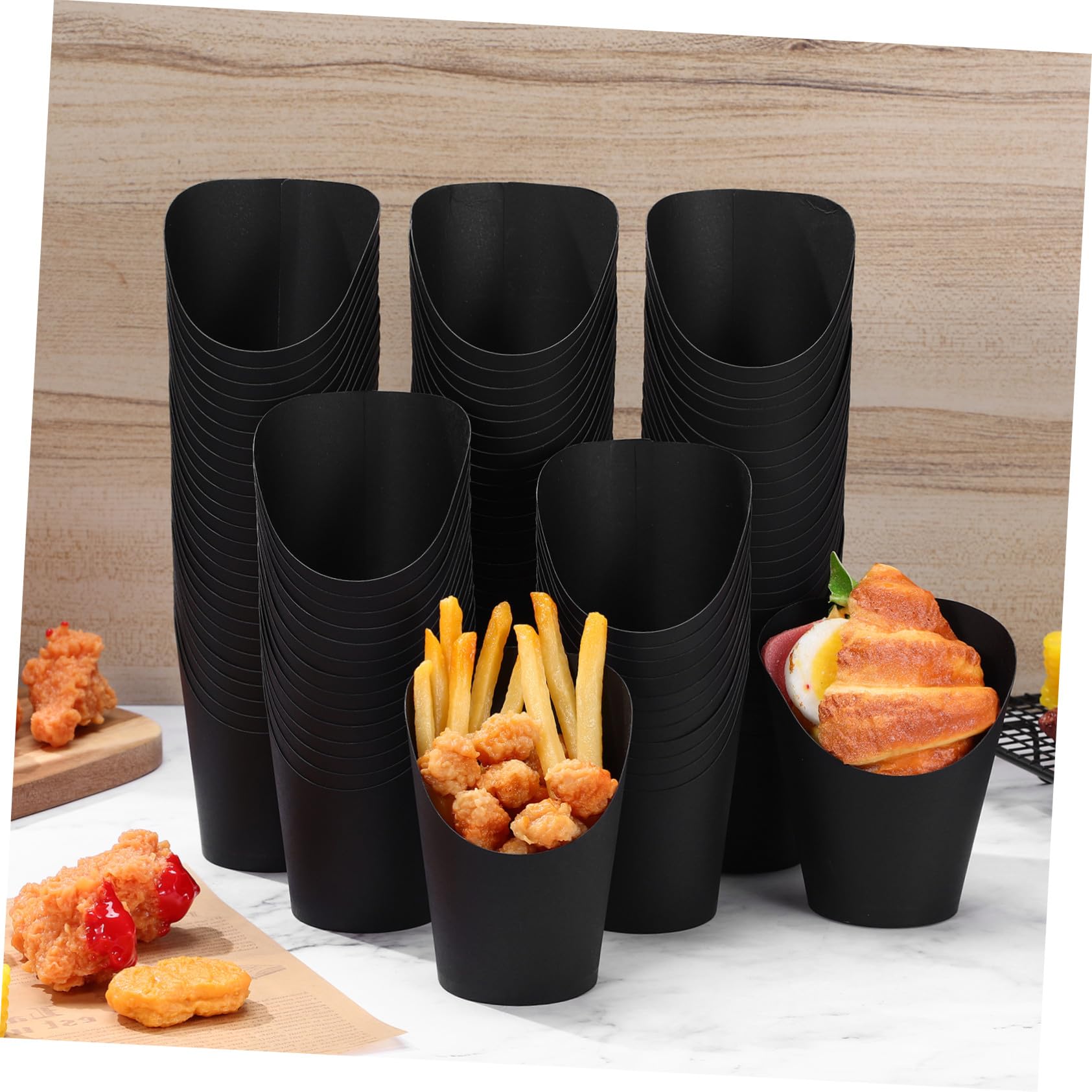 100 Gobelets Noirs à Frites en Papier 14oz Ouverture Inclinée, Robustes et Pratiques pour Food Trucks et Fêtes
