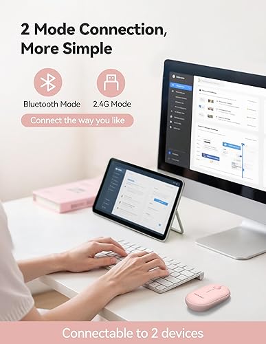 Miniatura 2 de TECKNET Ratón Bluetooth, mouse inalámbrico silencioso de 2.4 G para 2 modos (BT3.05.0+2.4 Ghz), agarre contorneado con receptor USB, clic silencioso