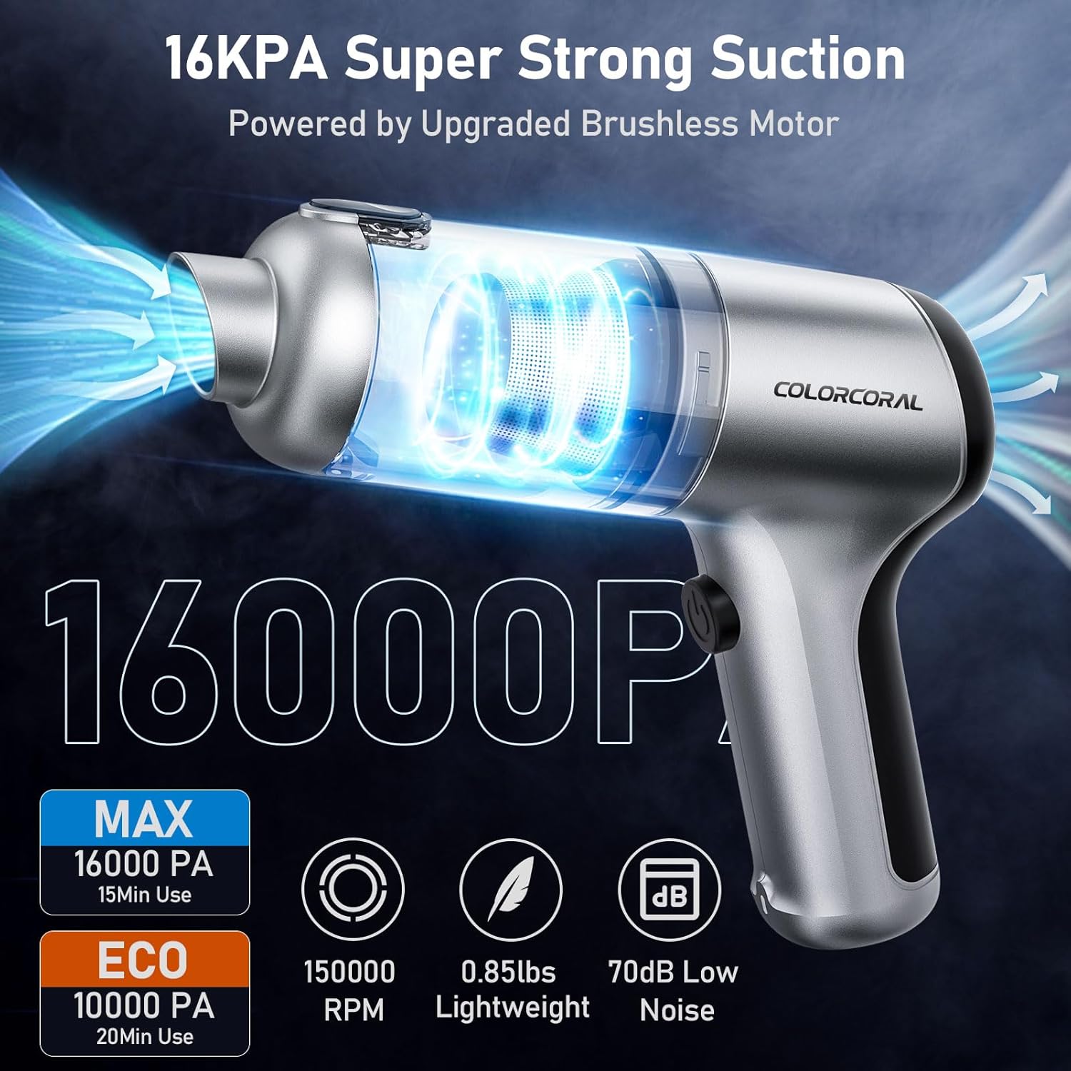 ColorCoral Portable Car Vacuum, Cordless Handheld Vacuum Cleaner with 2Pack Cleaning Gel, Air Duster Computer Vacuum Cordless Rechargeable for Car Interior, Keyboard Cleaner, Home Cleaning