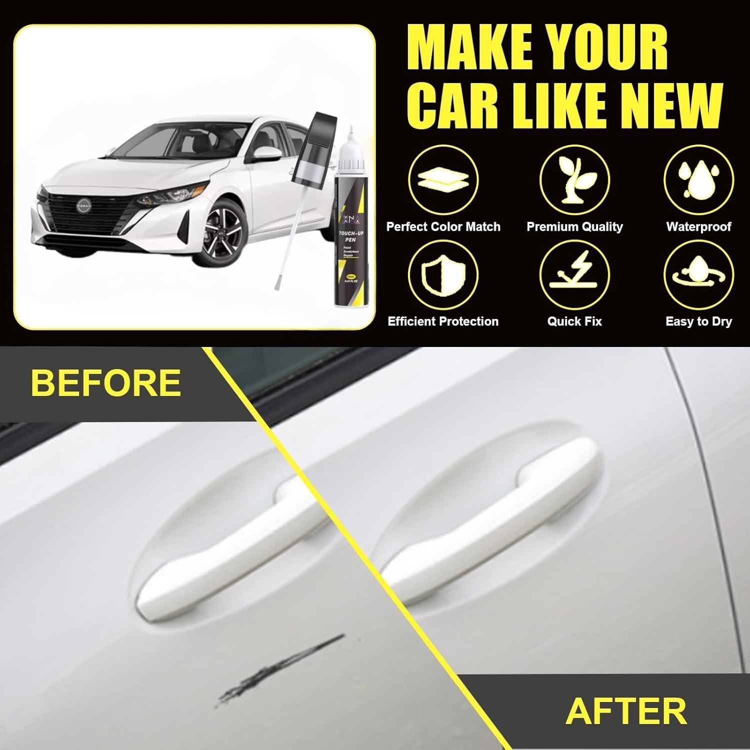 Boulder Gray Pearl(KBY) for Nissan Touch Up Paint Pen, 2 in 1 Car Scratch Remover with Pen Tip and Brush, Exact Color-Matched for Car Paint Scratch Repair, Quick & Easy Fix Chips and Nicks