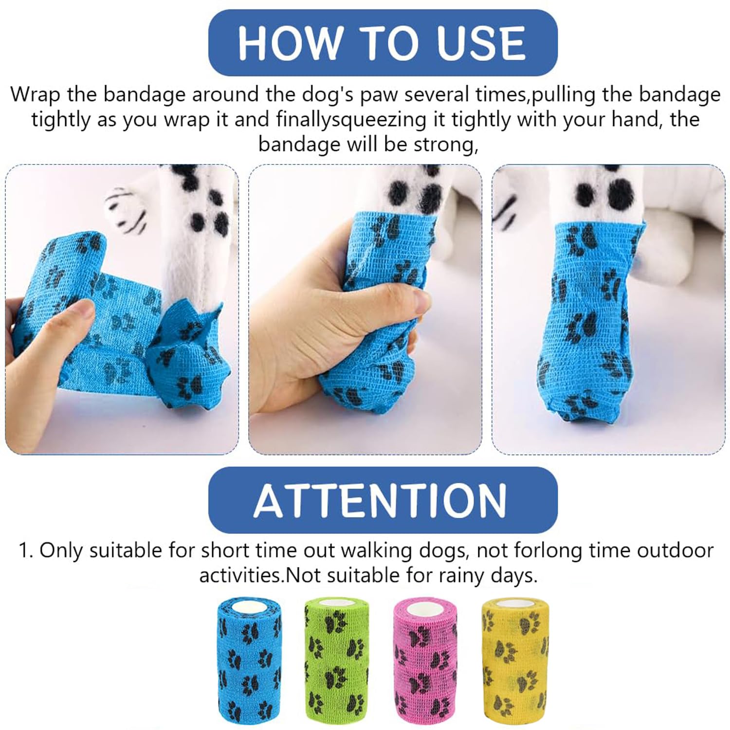 YUISI Pack Of 4 Cohesive Bandage, Vet Tape Wrap, Self Adhesive Bandage Wrap, Non-Woven First Aid Tape For Person Dogs Horses Cat & Animal Ankle Sprains & Swelling (10cm × 4.5m) 2