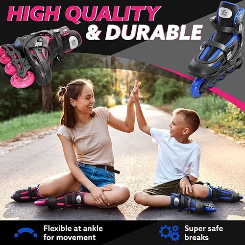 Miniatura 2 de Patines en línea para niñas y niños, con rodilleras, coderas y muñequeras, ruedas de gel, tamaño ajustable, para hombres, mujeres, niñas, niños