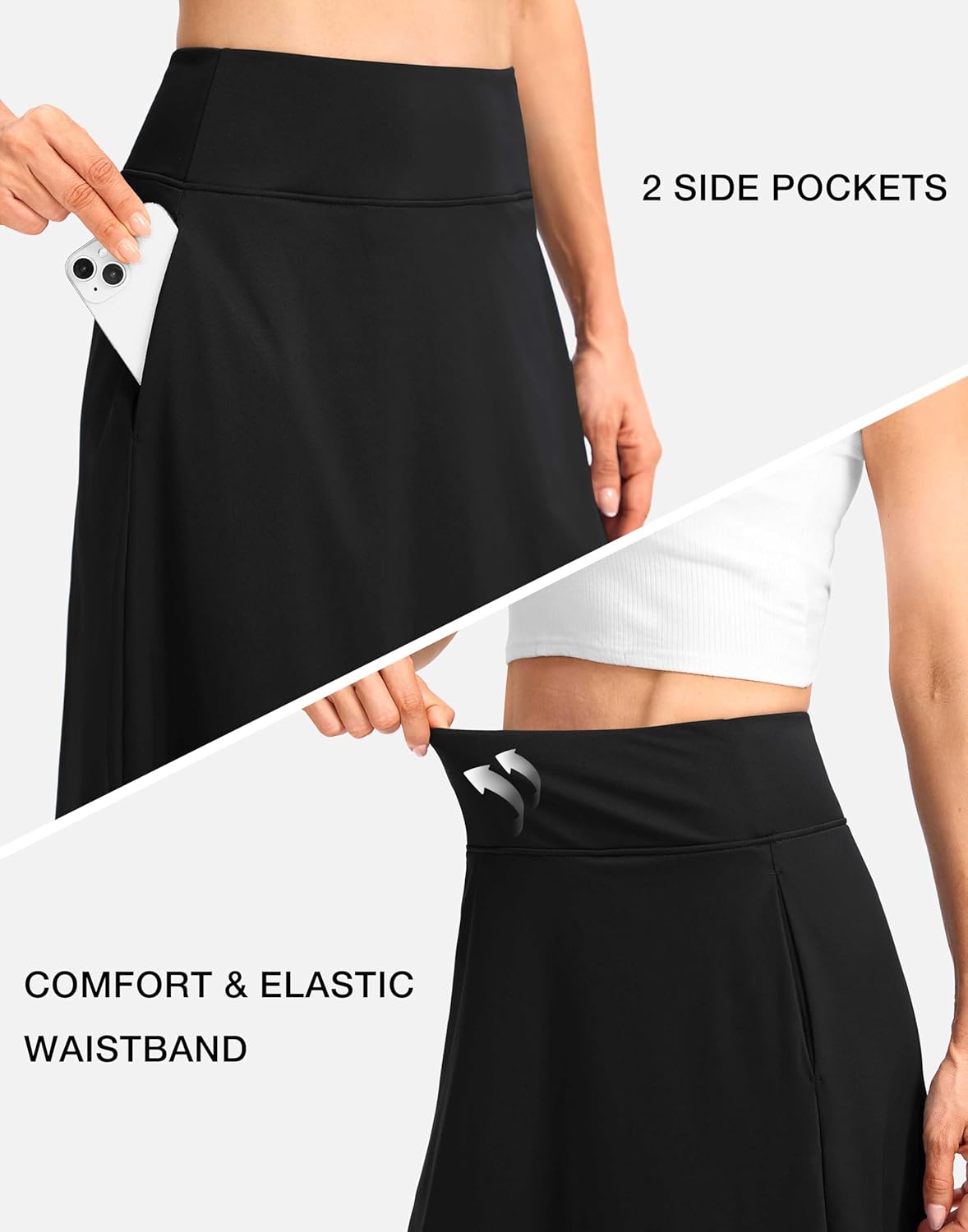 Viodia 25" Knee Length Long Skorts for Women with Pockets Dressy Casual Midi Skort Summer Travel Modest Skirts - Image 4