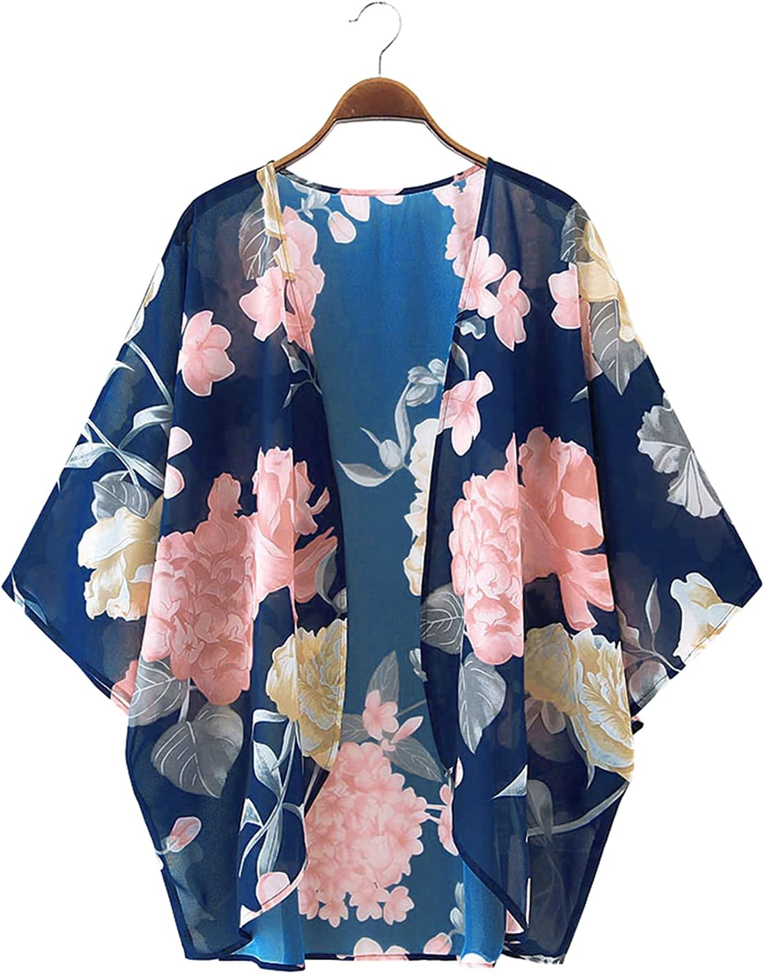 Chunoy Women Floral Beach Wear Cover Up Chiffon Kimono Cardigan Open Front Blouse Top - Image 4