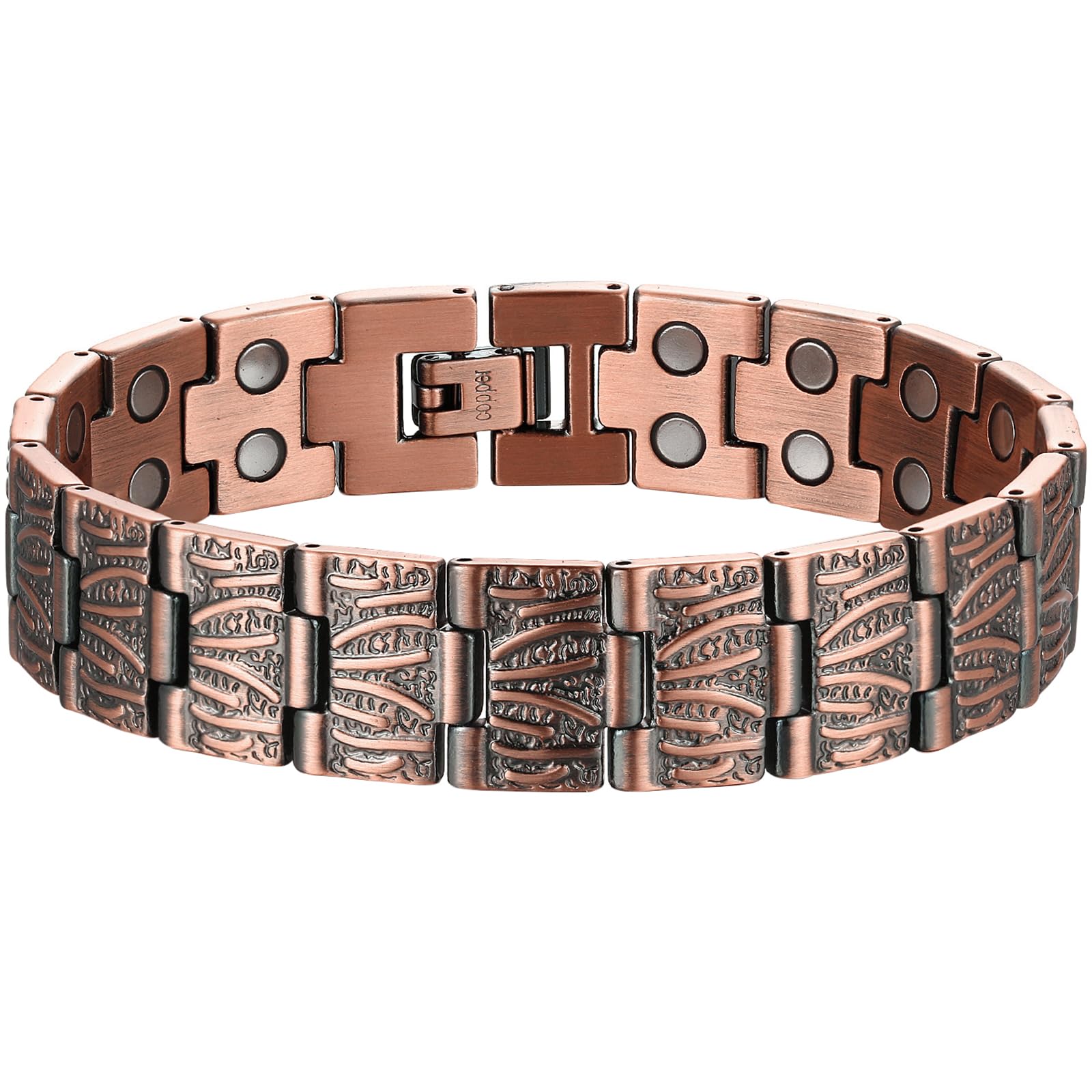 PUJANEPUJANE Mens Magnetic Bracelet, 99.99% Solid Copper Magnets Energy Bracelets, Ultra Strength 3500 Gauss Magnetic Jewelry Gift with Adjustment Tool (Coppery)