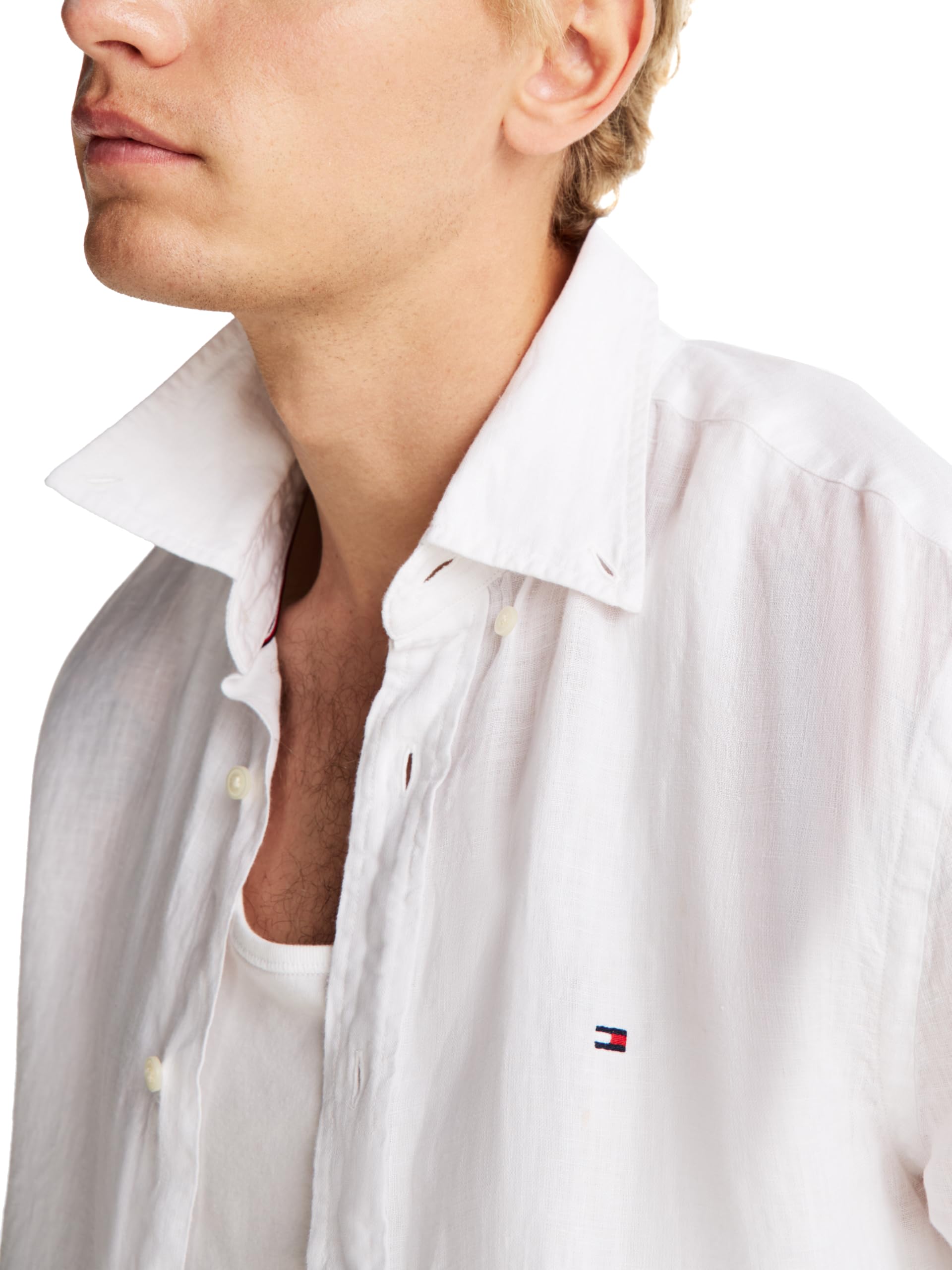Tommy Hilfiger Long Sleeve Casual Linen Button Down In Regular Fit Botones de Lino Casuales de Manga Larga con Ajuste Normal Hombre